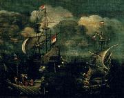 VROOM, Hendrick Cornelisz. Ship battle oil painting on canvas